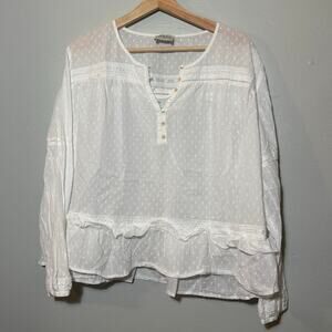 Women's Size US 18 Wrap London White Long Sleeve Polka Dot Peasant Blouse Top